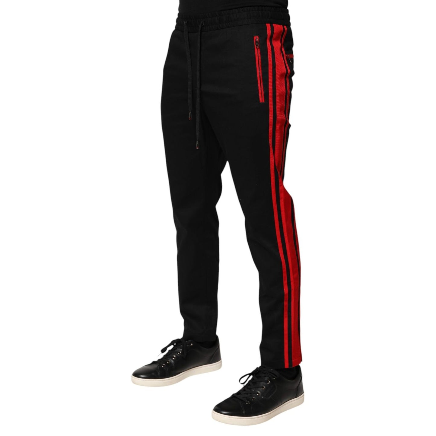 Dolce & Gabbana Red Stripe Cotton Logo Jogger Sweatpants Pants