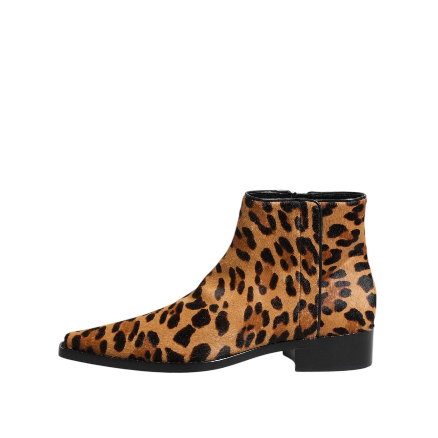 Dolce & Gabbana Brown Leopard Calf Fur Ankle Boots Shoes