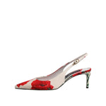 Dolce & Gabbana White Floral Heels Slingback Sandals Shoes