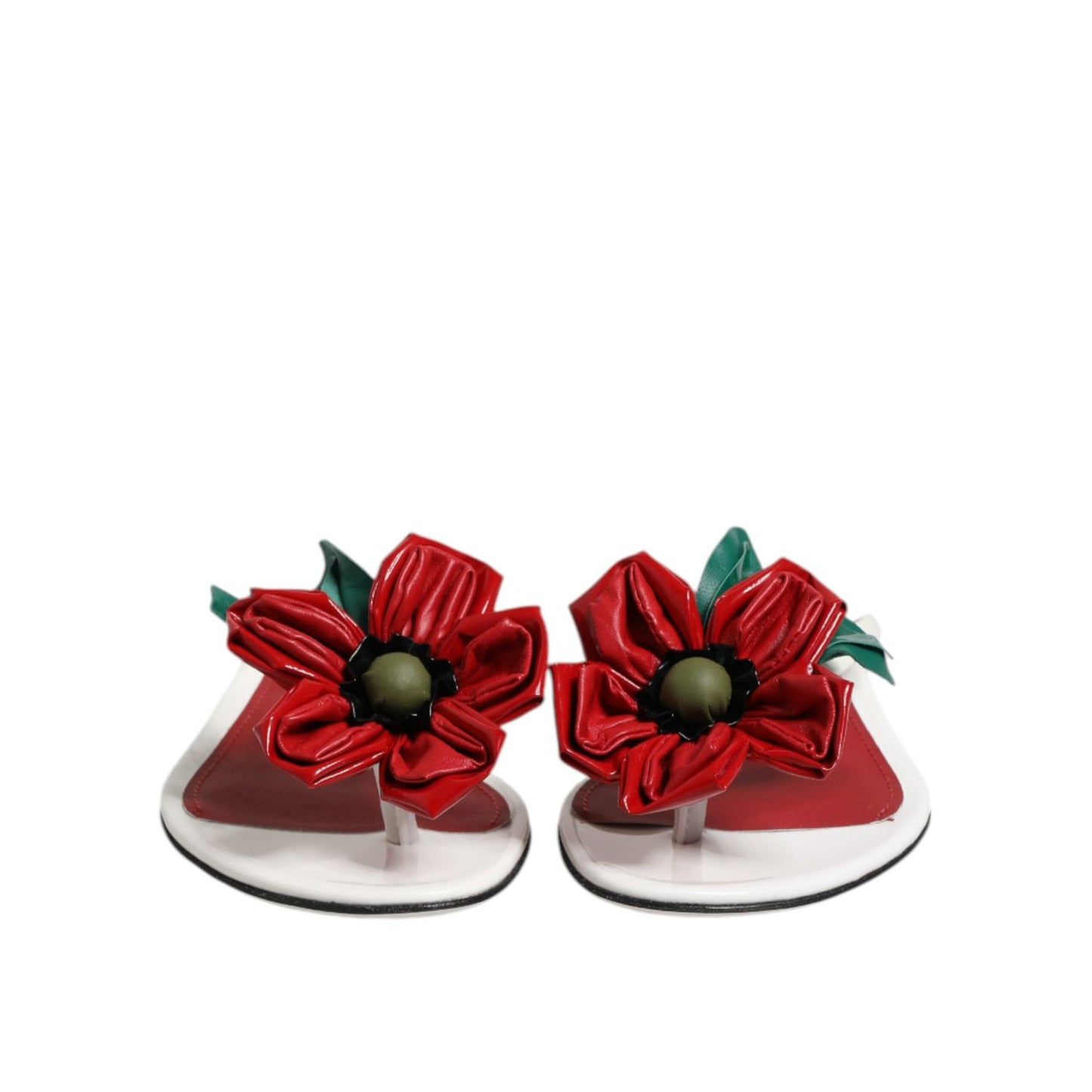 Dolce & Gabbana Red White KEIRA Flower Leather Sandals Shoes