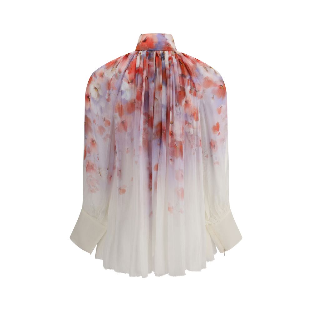 Back view of Zimmermann Multicolor Viscose Blouse with floral print and draped details.