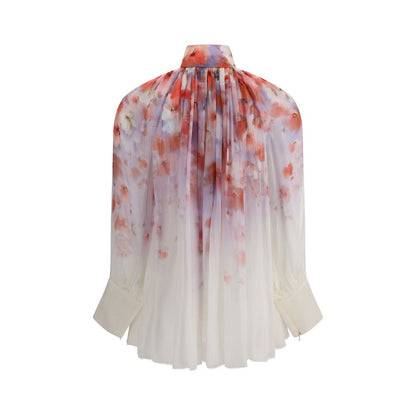 Back view of Zimmermann Multicolor Viscose Blouse with floral print and draped details.