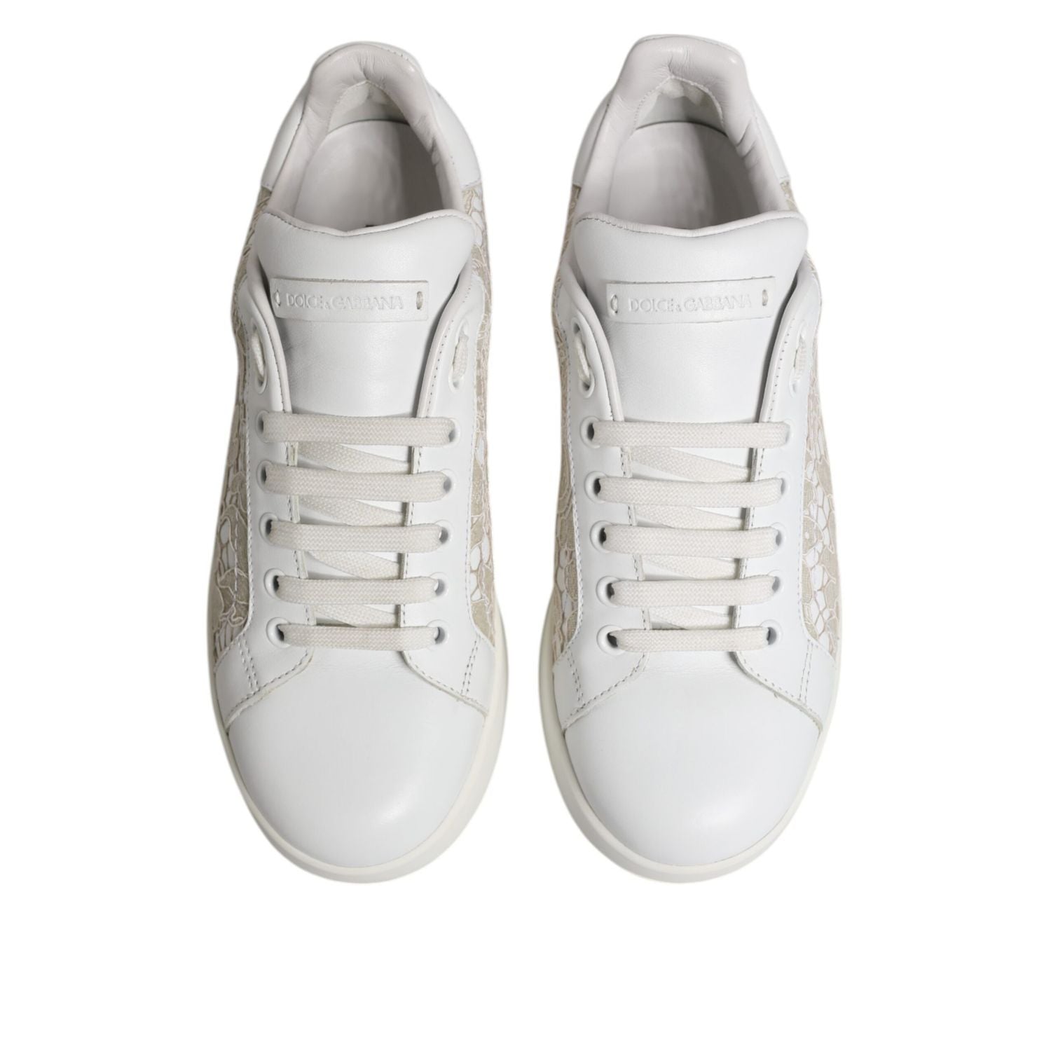 Dolce & Gabbana White Lace Leather Low Top Sneaker Shoes