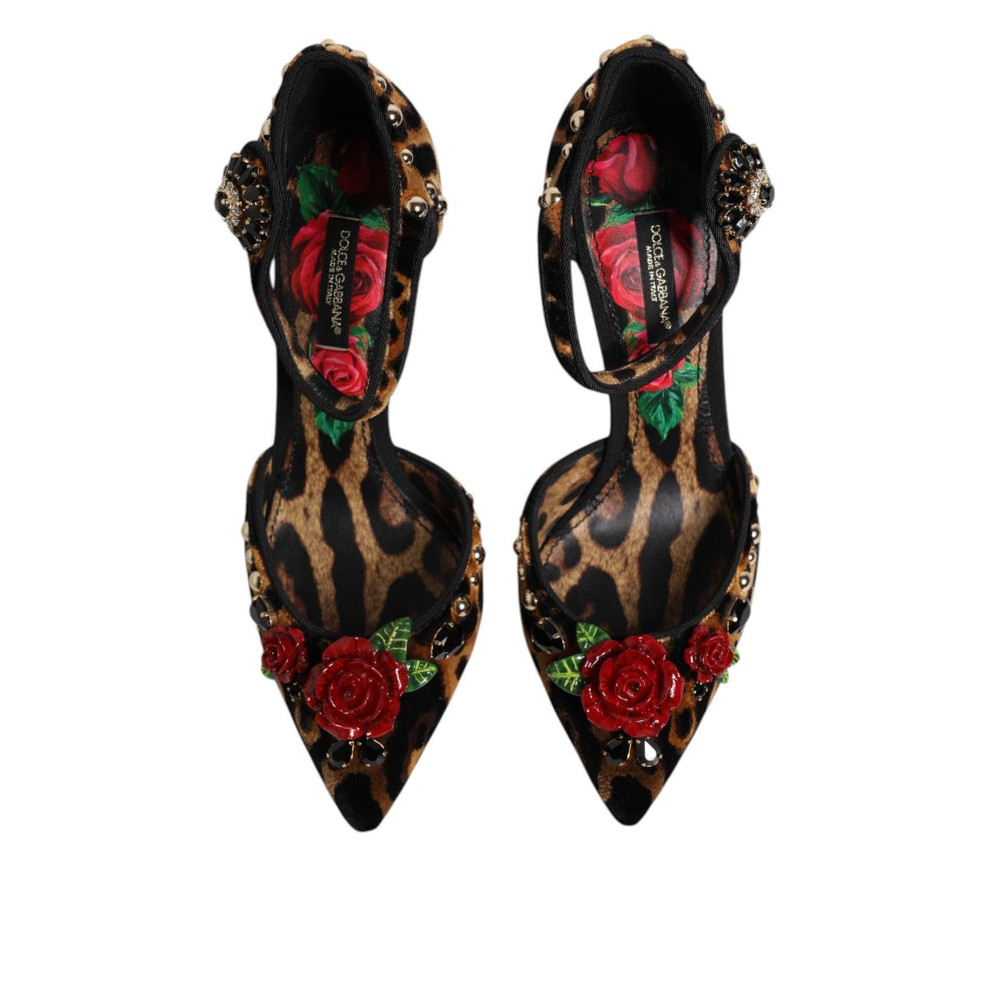 Dolce & Gabbana Brown Leopard Crystal Roses Pumps Shoes