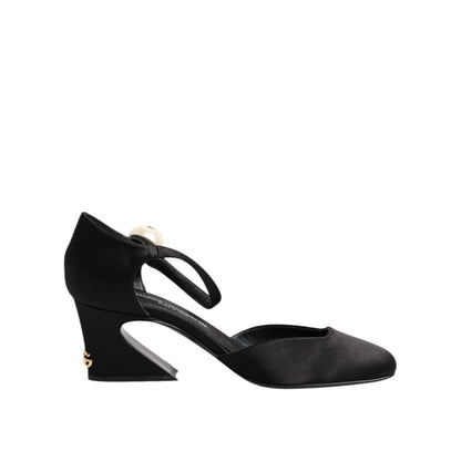 Dolce & Gabbana Black Leather Logo Ankle Strap Sandals Shoes