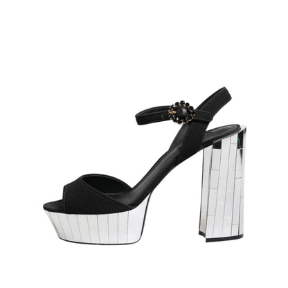 Dolce & Gabbana Black Crystal Ankle Strap Keira Sandal Shoes