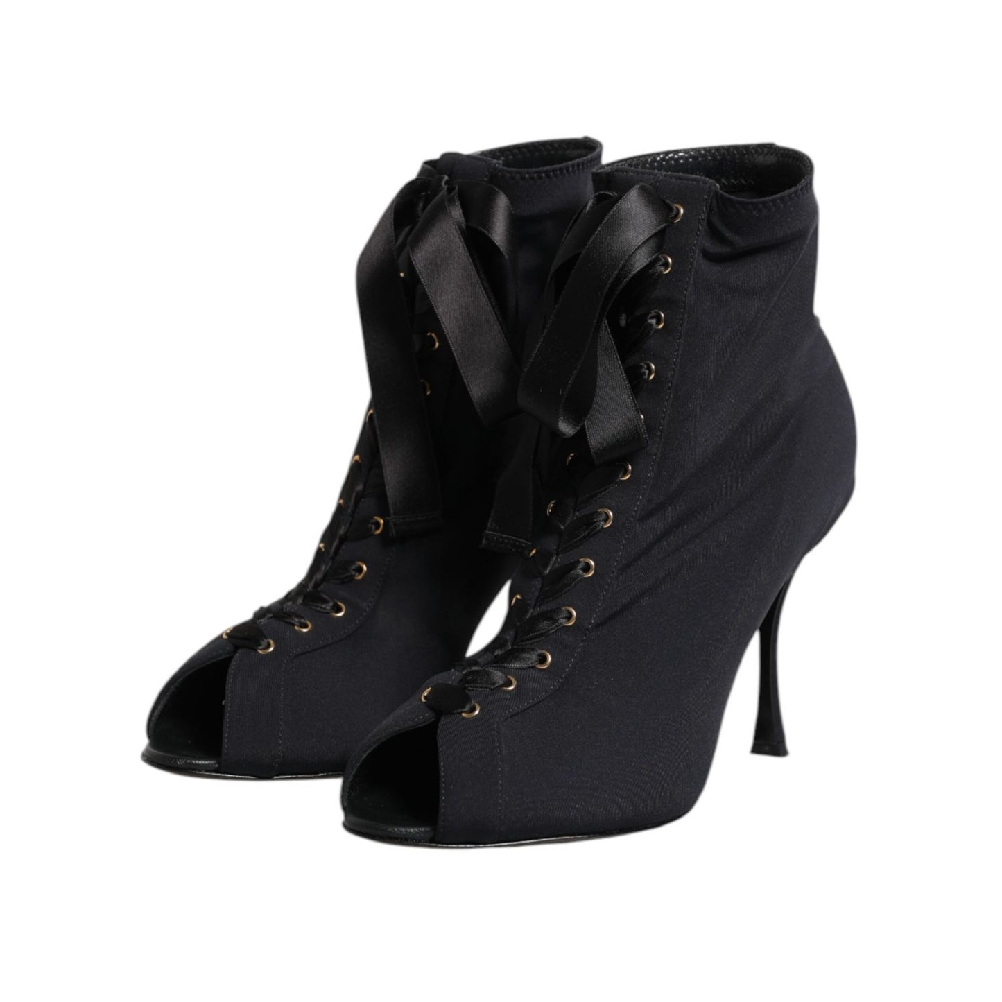Dolce & Gabbana Black Stiletto Heels Lace Up Boots Shoes