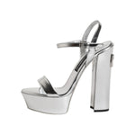Dolce & Gabbana Silver Leather Platform Keira Sandals Shoes
