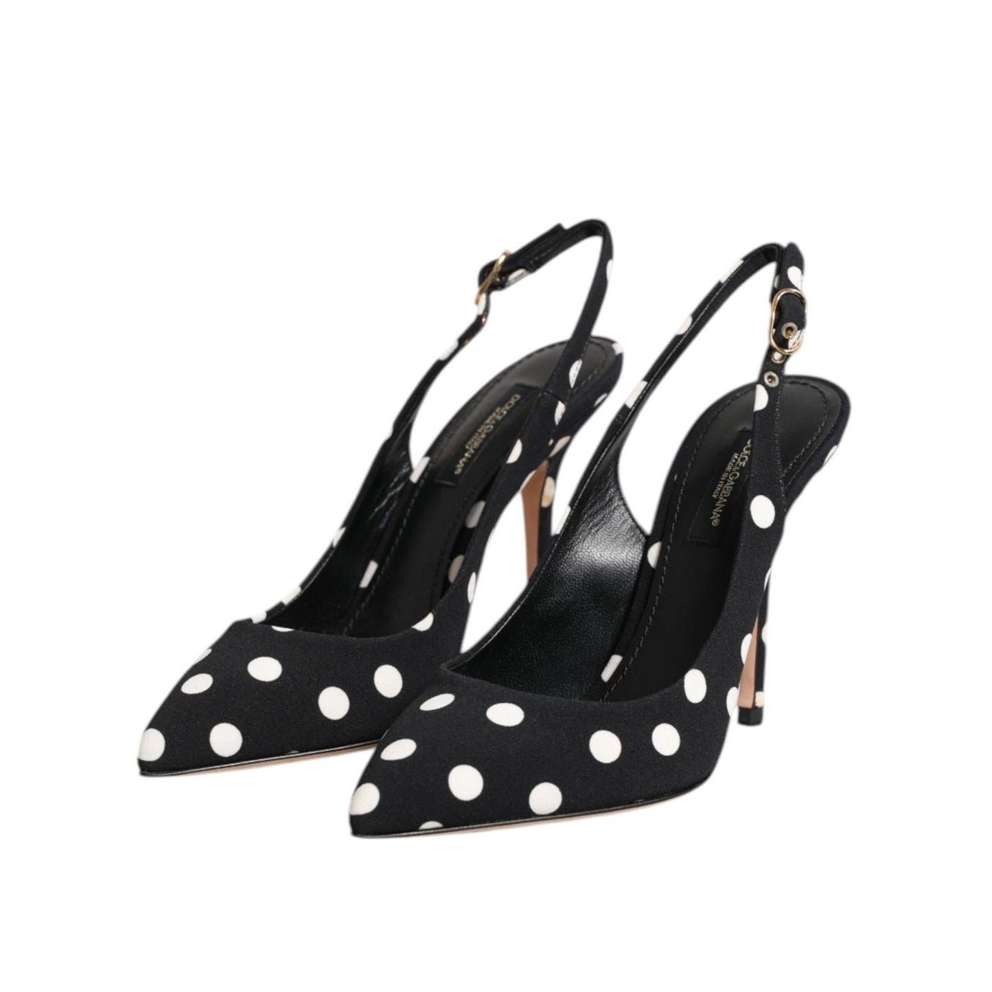Dolce & Gabbana Black White Dotted Stiletto Slingback Shoes