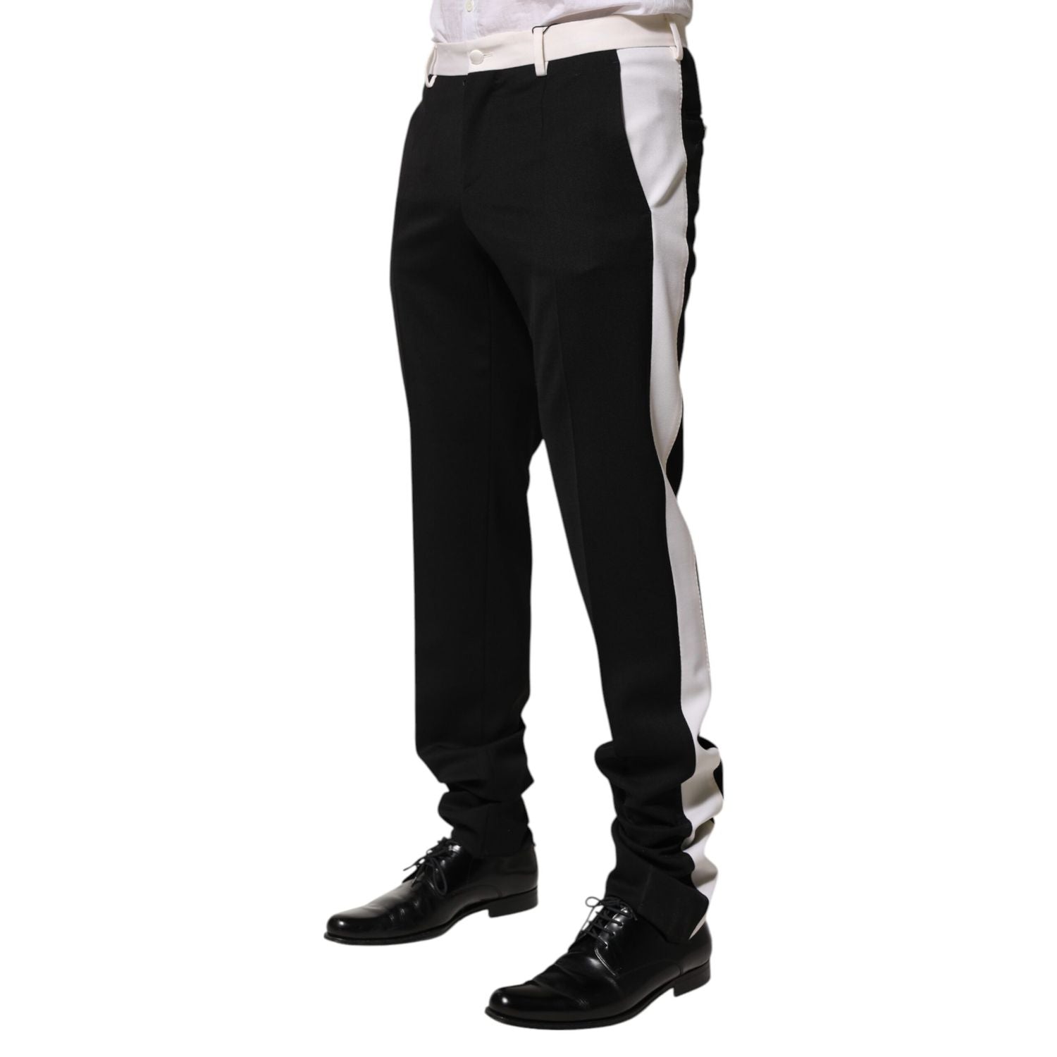 Dolce & Gabbana Black White Stripe Wool Men Trouser Pants