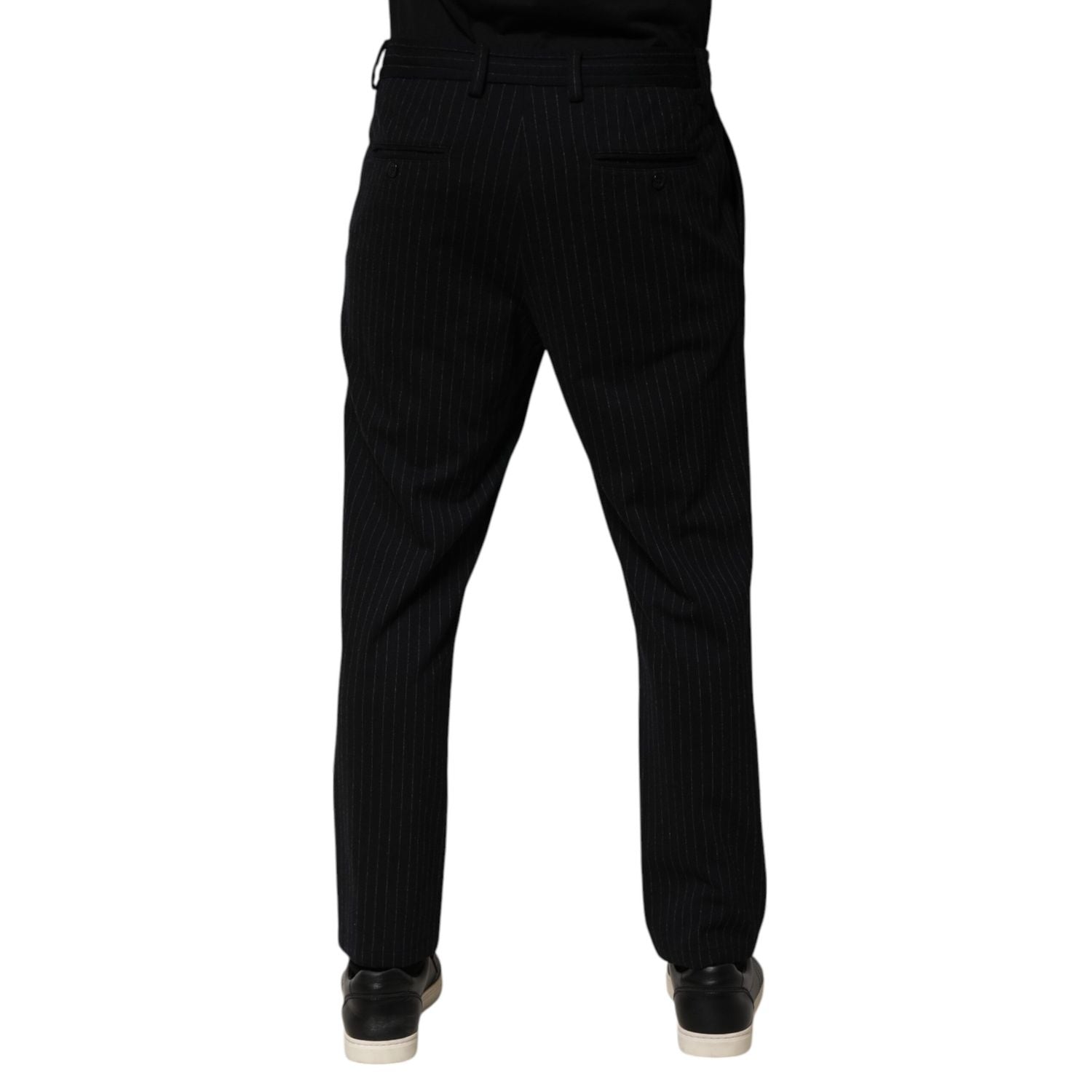 Dolce & Gabbana Black Stripes Viscose Skinny Dress Men Pants