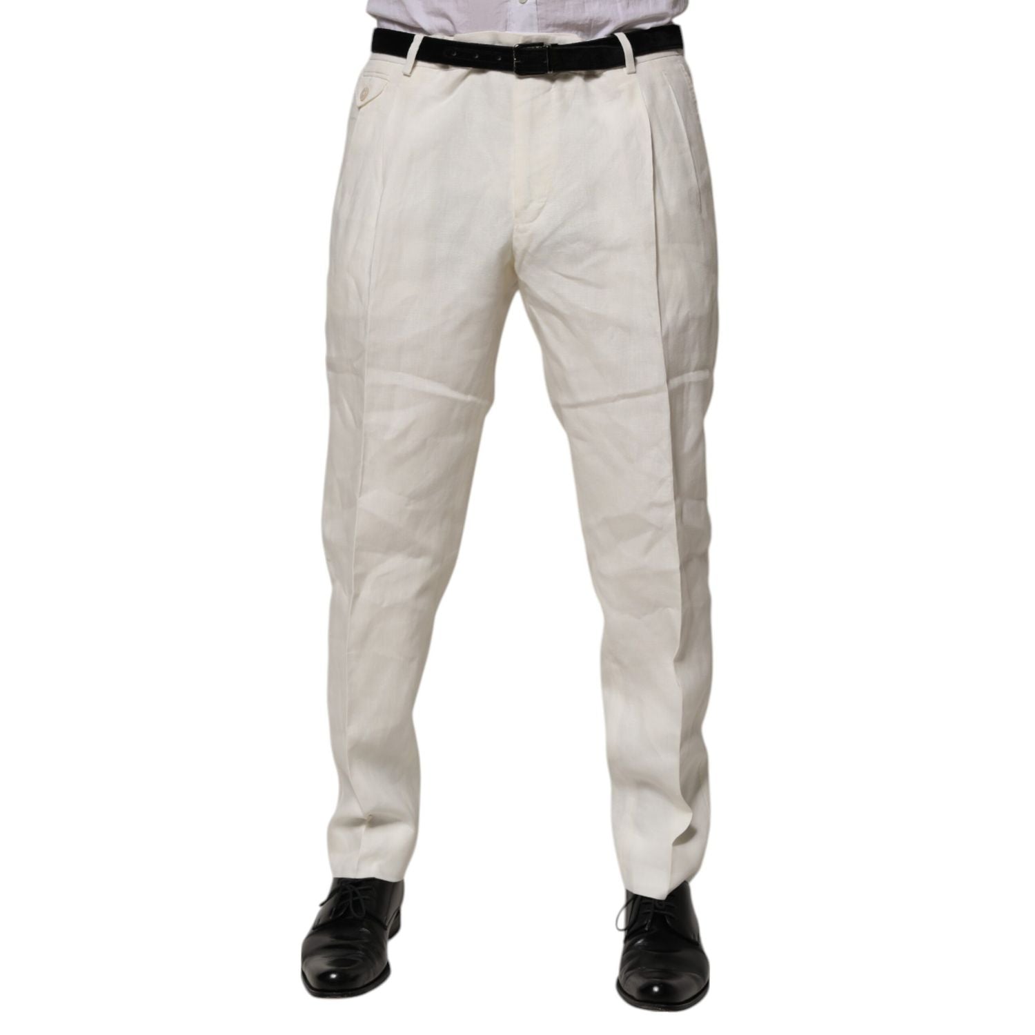 Dolce & Gabbana Cream Linen Dress Slim Formal Trouser Pants