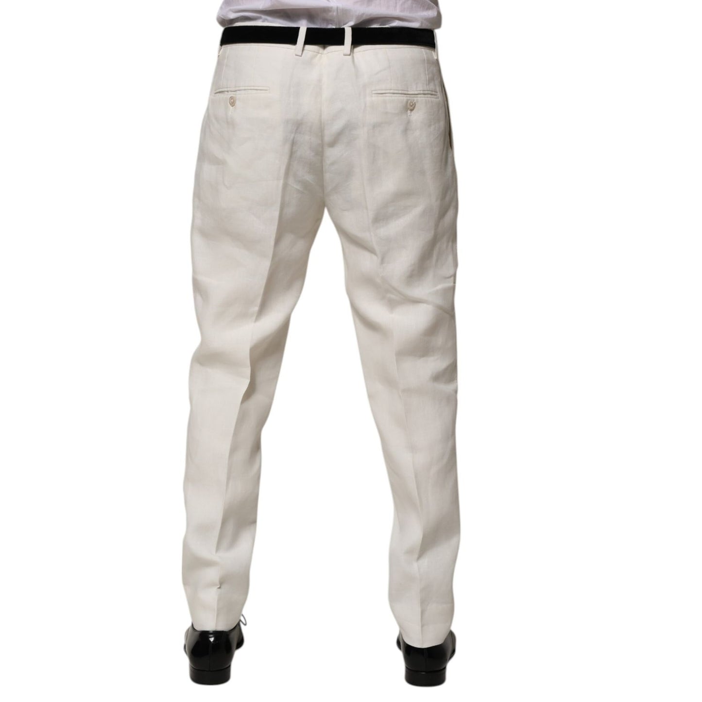 Dolce & Gabbana Cream Linen Dress Slim Formal Trouser Pants