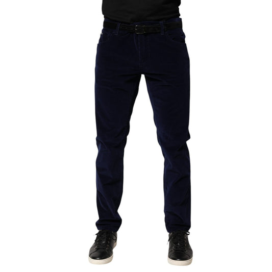 Dolce & Gabbana Navy Blue Cotton Tapered Formal Trouser Pants