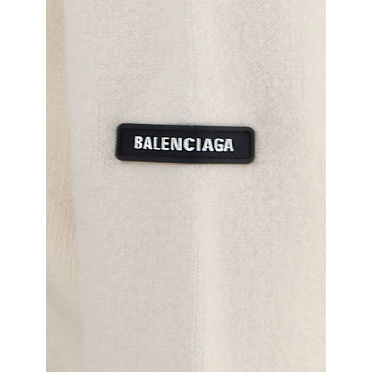 Balenciaga White Wool Sweatshirt with logo patch on sleeve showcasing luxury fashion design.