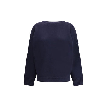 Chloé Blue Wool Sweatshirt featuring an oversized fit with ribbed edges and a delicate Chloé logo on the sleeve for a sophisticated look.