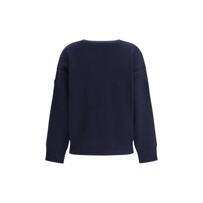 Back view of Chloé Blue Wool Sweatshirt featuring ribbed cuffs and hem in a luxurious oversized design.