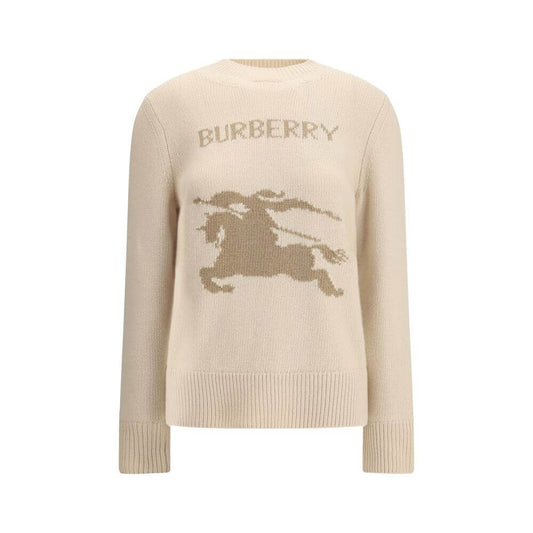 Burberry Beige Wool Cashmere Sweater with Equestrian Knight design and ribbed trims, AW25 collection, regular fit for stylish comfort.