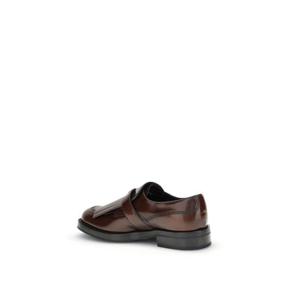Church's Brown Calf Leather Bos Taurus Oxfords And Derbies with fringing and buckle, block heel viewed from the side.