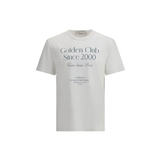 Golden Goose White Cotton T-Shirt with monogram lettering, ribbed crew neck, 100% cotton, casual style, made in Italy.