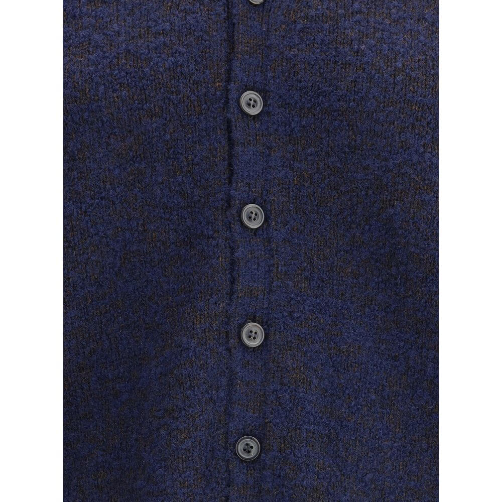 Close-up of Margiela Blue Wool Cardigan showcasing buttons and texture.