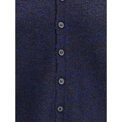 Close-up of Margiela Blue Wool Cardigan showcasing buttons and texture.