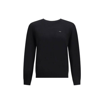 Prada Black Fleece Wool Sweatshirt with embroidered logo, ribbed crew neck, cuffs, and hem for a refined and contemporary style.