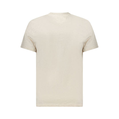 Tommy Hilfiger Beige Cotton Men T-Shirt with short sleeves, showcasing a classic crew neck and iconic logo, perfect for stylish comfort.