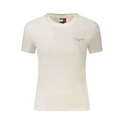 Tommy Hilfiger White Cotton Women T-Shirt with logo, crew neck, sustainable fabric