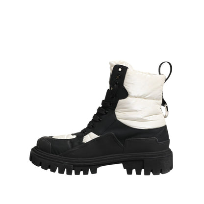 Dolce & Gabbana Black White Padded Mid Calf Lace Up Boots Shoes