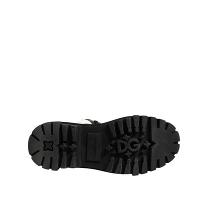 Dolce & Gabbana Black White Padded Mid Calf Lace Up Boots Shoes