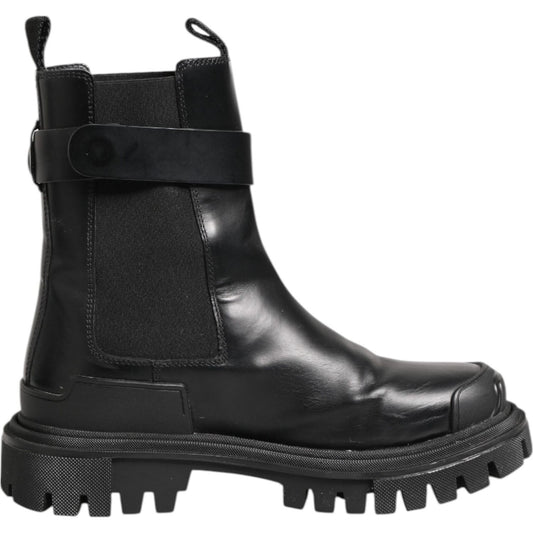 Dolce & Gabbana Black Gold DG Logo Trekking Calf Boots Shoes