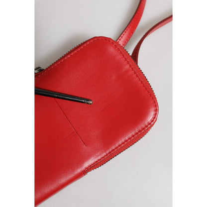 Dolce & Gabbana Red Leather Purse Phone Sling Crossbody Neck Strap Bag