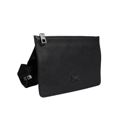 Dolce & Gabbana Black Leather Logo Embossed Waist Fanny Pack Bag