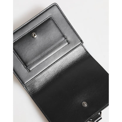 Dolce & Gabbana Black Leather Crystal Embellished Card Holder Wallet