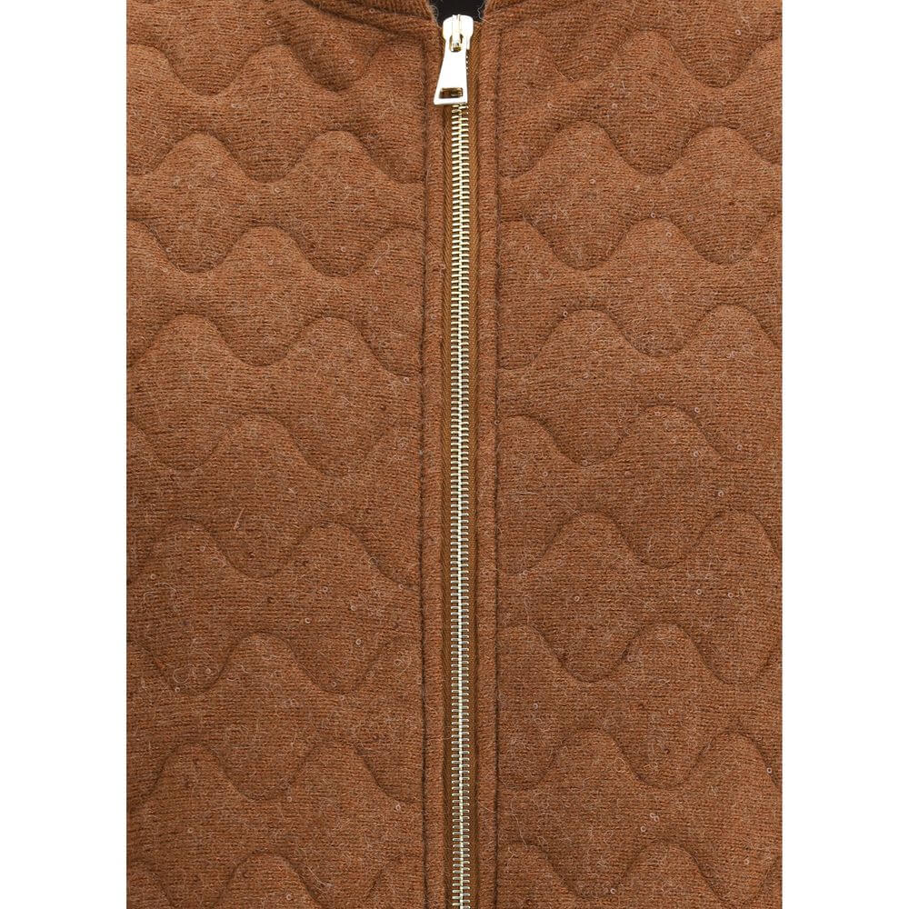 Fabiana Filippi Brown Fleece Wool Sleveless Jacket with zipper closure and sequin embellishments, AW25 fashion, close-up view.