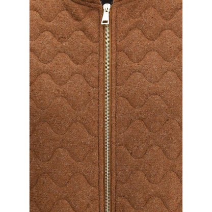 Fabiana Filippi Brown Fleece Wool Sleveless Jacket with zipper closure and sequin embellishments, AW25 fashion, close-up view.