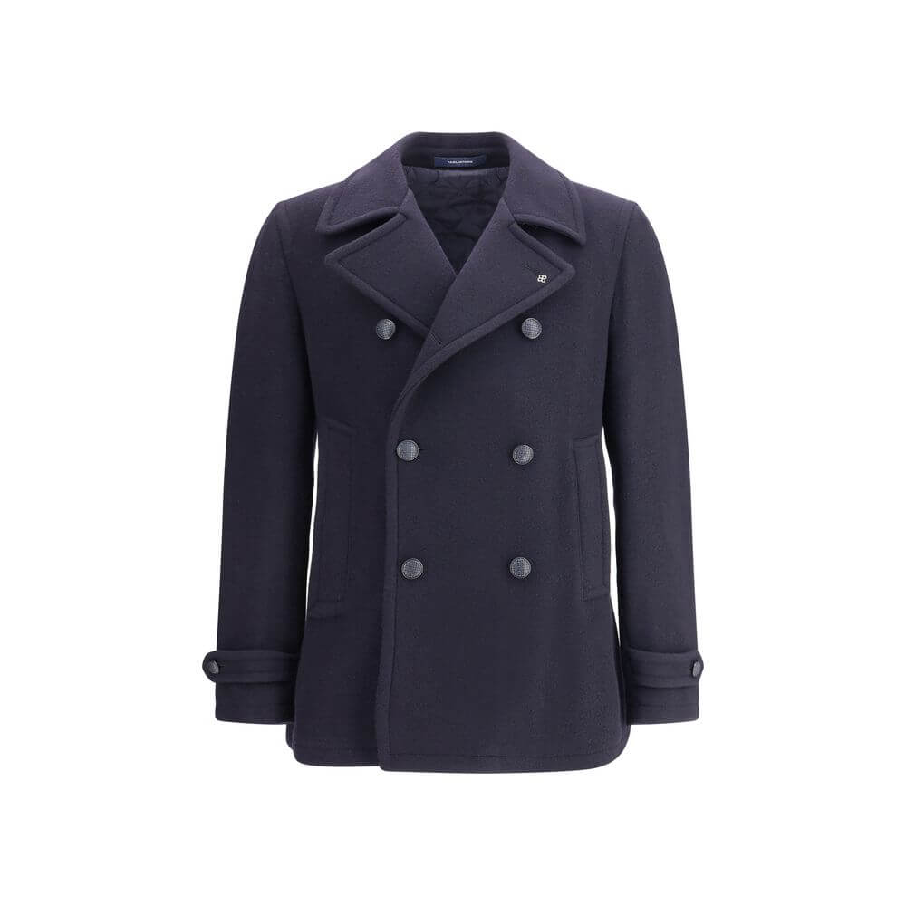 Tagliatore Blue Wool Coat with double-breasted closure and wide lapel, perfect for AW25 season elegance and functionality.