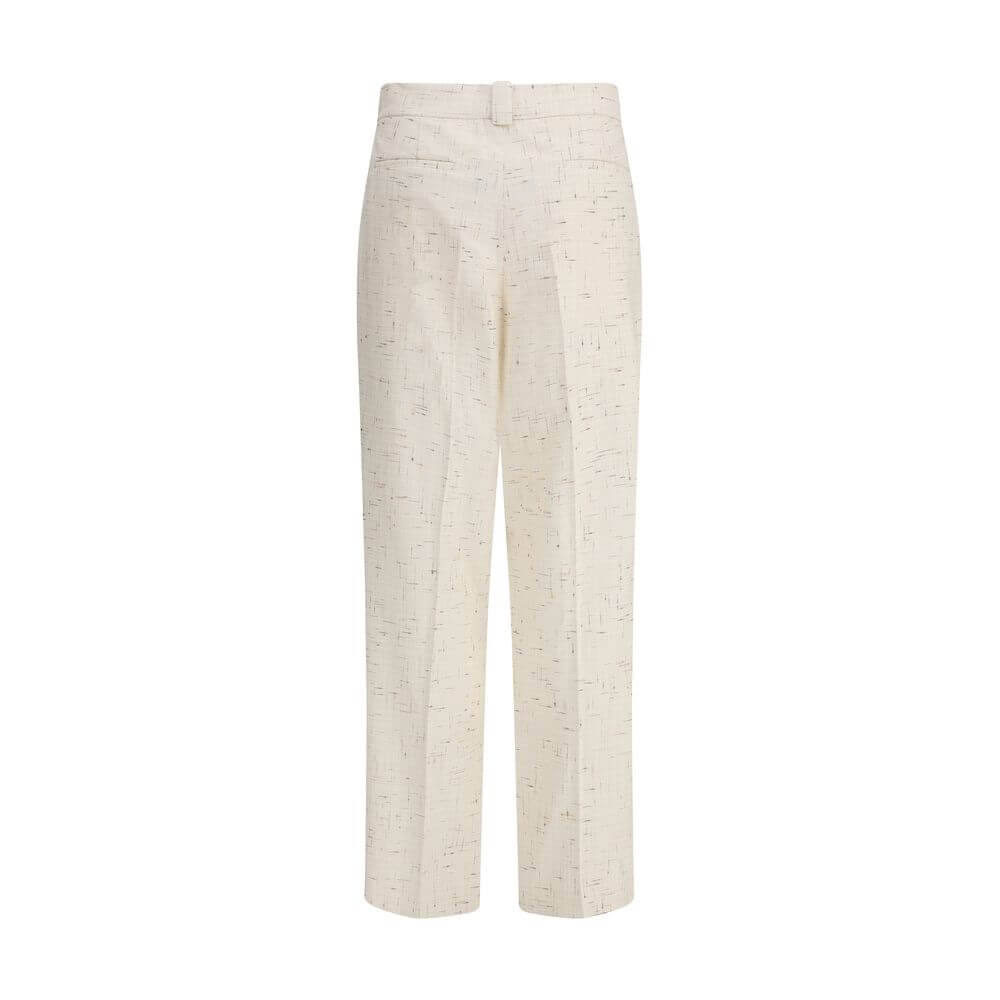 Fabiana Filippi Cream Cotton Casual Pants with pleated design, straight leg, welt pockets, made in Italy, AW25 season