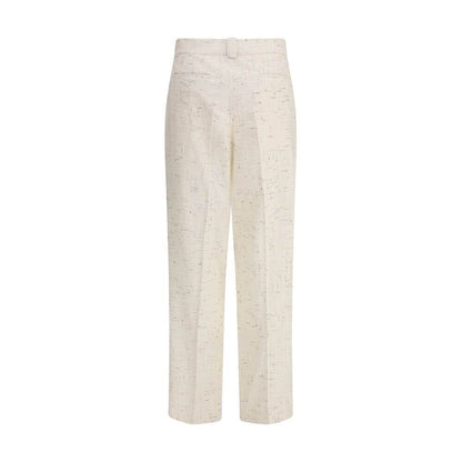 Fabiana Filippi Cream Cotton Casual Pants with pleated design, straight leg, welt pockets, made in Italy, AW25 season