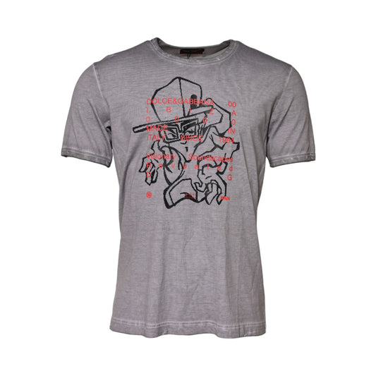 Dolce & Gabbana Gray Graphic Print Cotton Crew Neck T-shirt TSH91050-52
