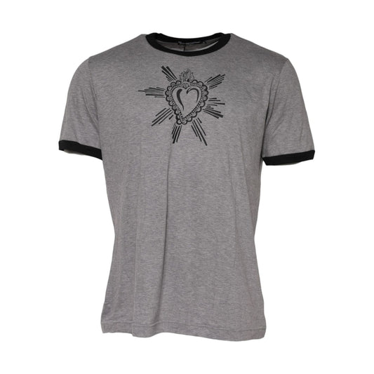 Dolce & Gabbana Gray Sacred Heart Cotton Crew Neck T-shirt TSH91057-52