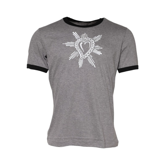 Dolce & Gabbana Gray Sacred Heart Cotton Crew Neck T-shirt TSH91058-48
