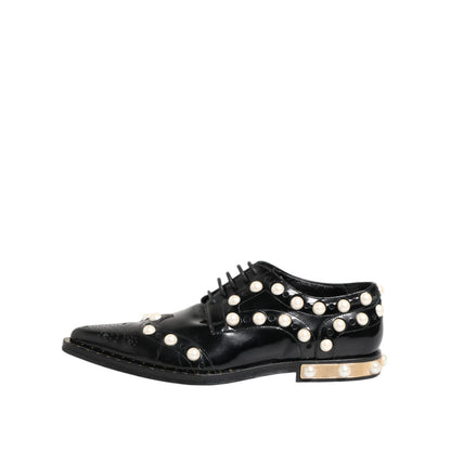 Dolce & Gabbana Black Leather Faux Pearl Dress Broque Shoes