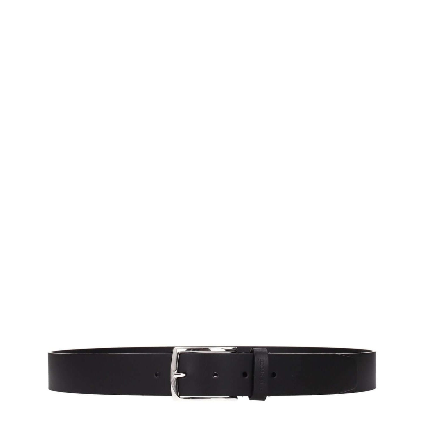 Testoni Black Leather Regular Belt with silver buckle, casual style, 3.5 cm height, featuring front logo and leather material.