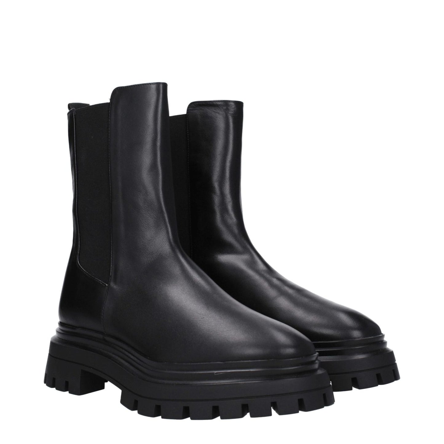 Stuart Weitzman Black Leather Ankle Boots with rubber sole and round toe, featuring back logo. MPN: BEDFORDCHISC754BLACK, code: F79017.