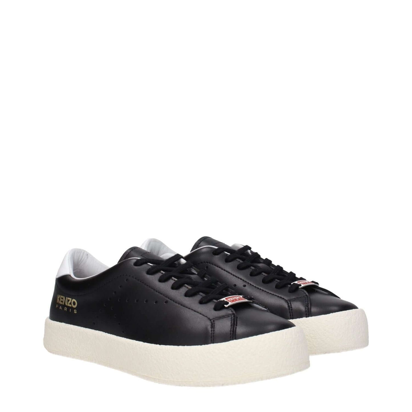 Kenzo Black Leather Low Top Sneakers with logos and rubber sole