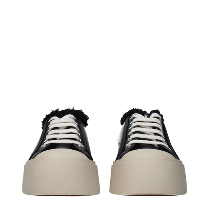 Marni Black Leather Chunky Sneakers with fur detail, lace-up closure, and rubber sole, featuring front and back logos. Style: Casual.