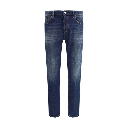 PT Torino Blue Cotton Slim Fit Jeans with five-pocket design, button closure and belt loops, ideal for style and comfort.