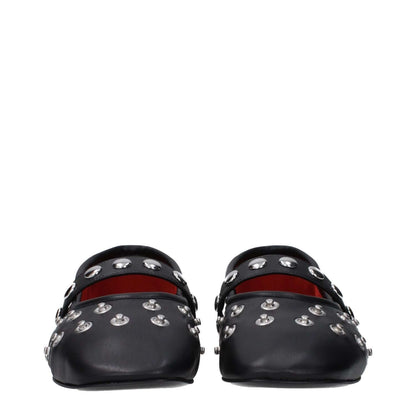Stella McCartney Black Leather Ballet Flats with silver studs, round toe, and button closure, eco leather material, low flat heel.
